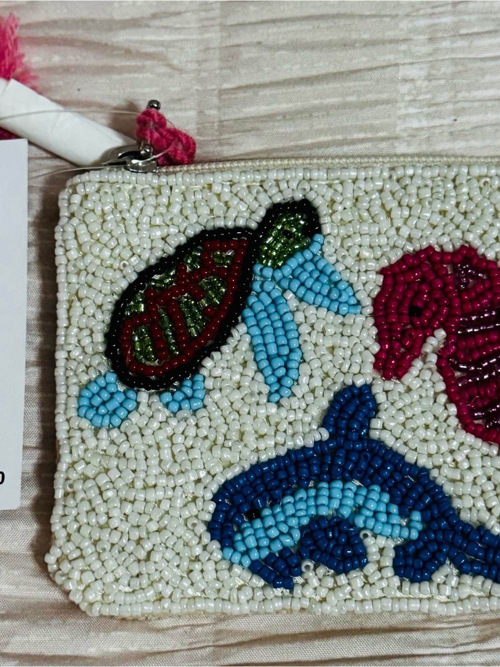 America and Beyond Beaded Sea Life Pouch with Turtle and Dolphin